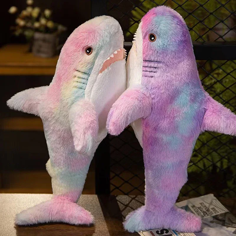 45 ~ 100cm colorido arco-íris tubarão boneca brinquedo de pelúcia fuzzy longo pelúcia subaquático animal plushie companheiro de dormir peluche crianças presente