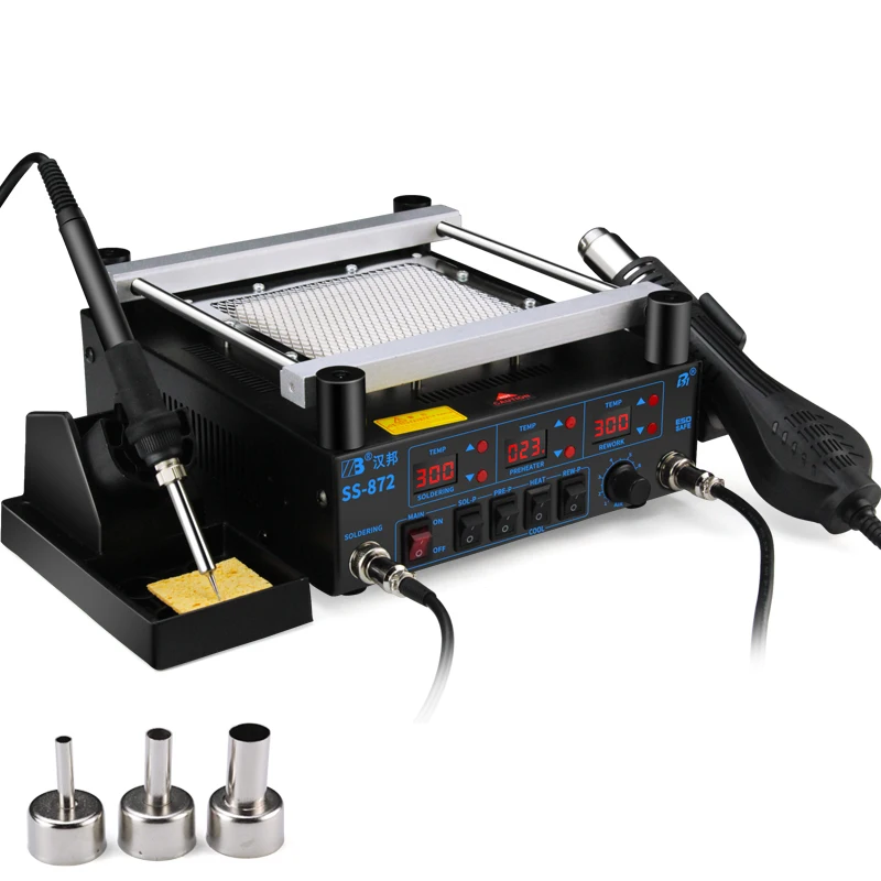 SS-872 New Smd Desoldering Soldering Iron Infrared Hot Air Bga Soldering Rework Station 3 in 1 for mobile phone pcb components