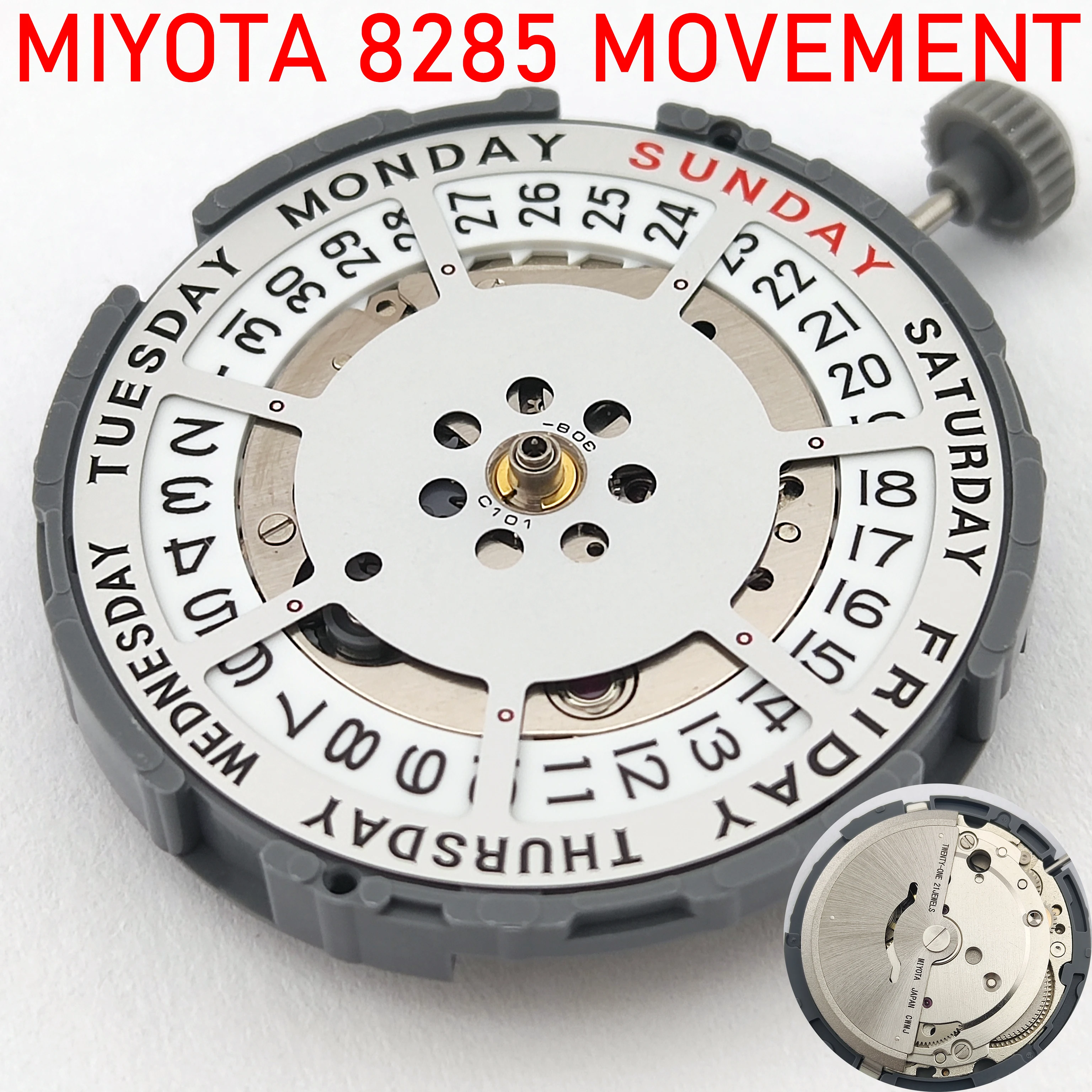 Miyota 8285 Automatic Mechanical Movement Dual Calendar High Precision 21-Jewel Japanese Original Replacement Watch Parts