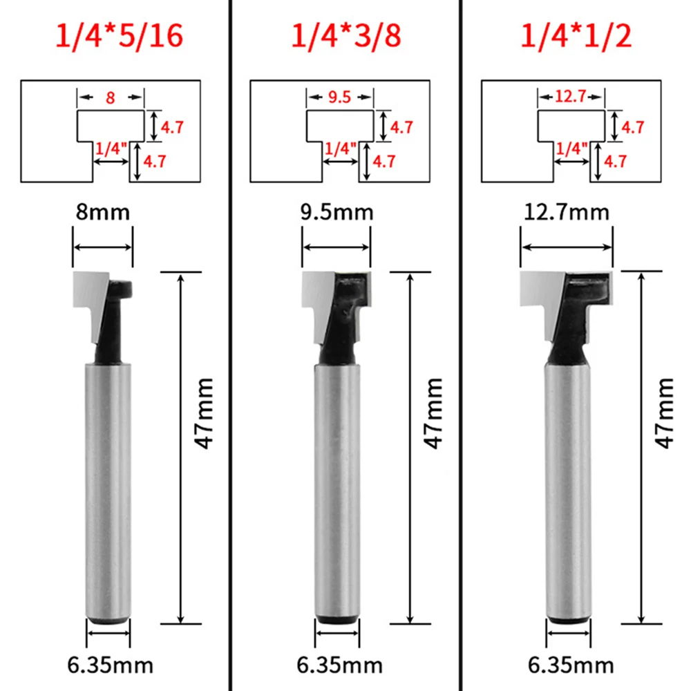 STONEGO 1PC/3PCS 1/4" Shank 6.35mm Cutter Router Bit Hex Bolt Key Hole Bits T Slotting Milling Cutter for Wood Woodworking