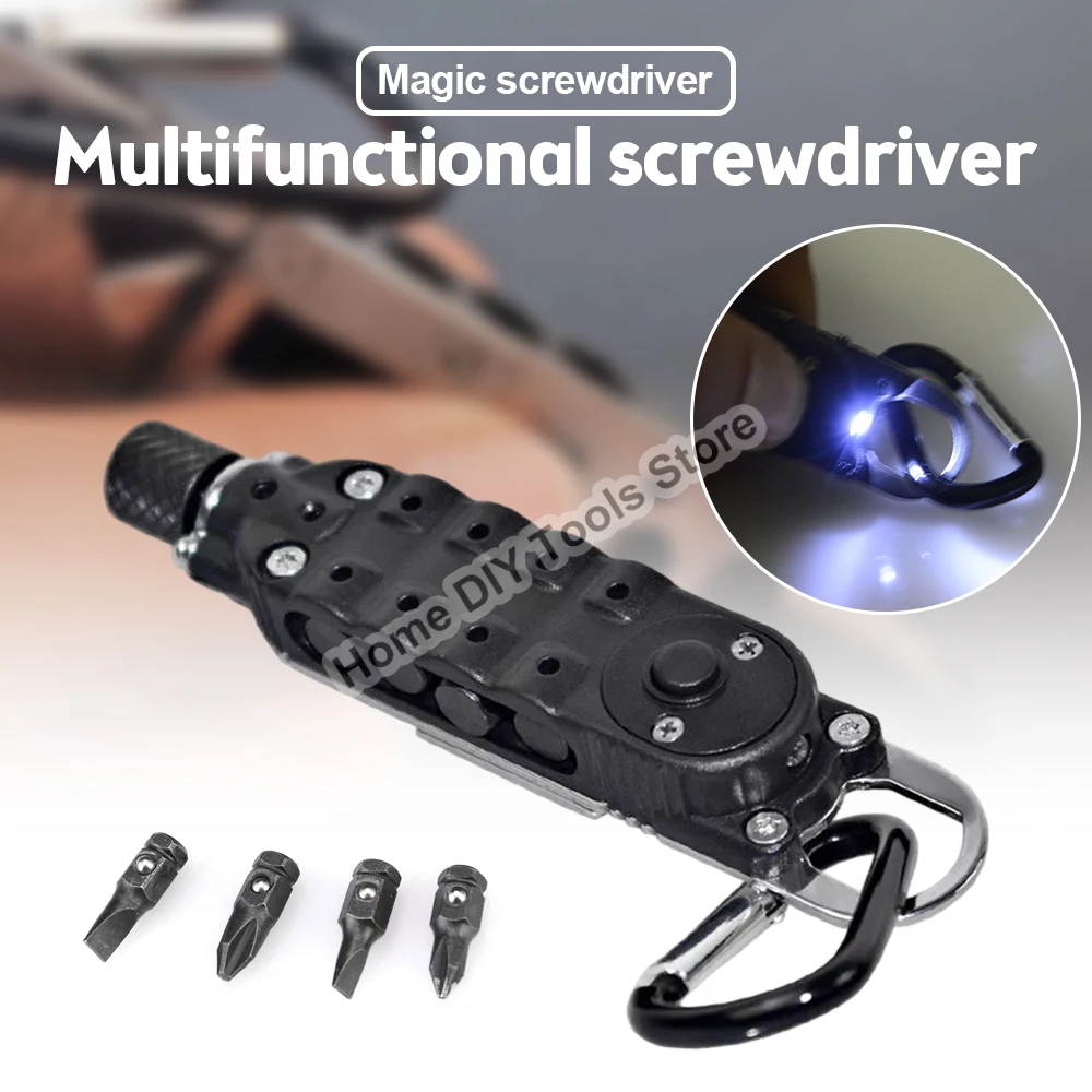 Adjustable Mini Multi-function Screwdriver Outdoor Portable Tool Set With LED Night Light Use For Outdoor Camping