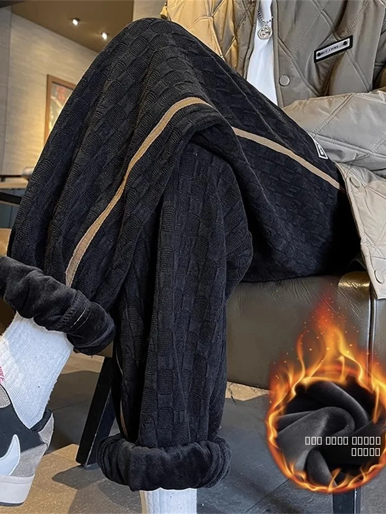 

Thiened Fce Men's Sport Pants Large Che Pattern Loose Fit Youthful Sle Winter Warm Trousers Casual American Brand