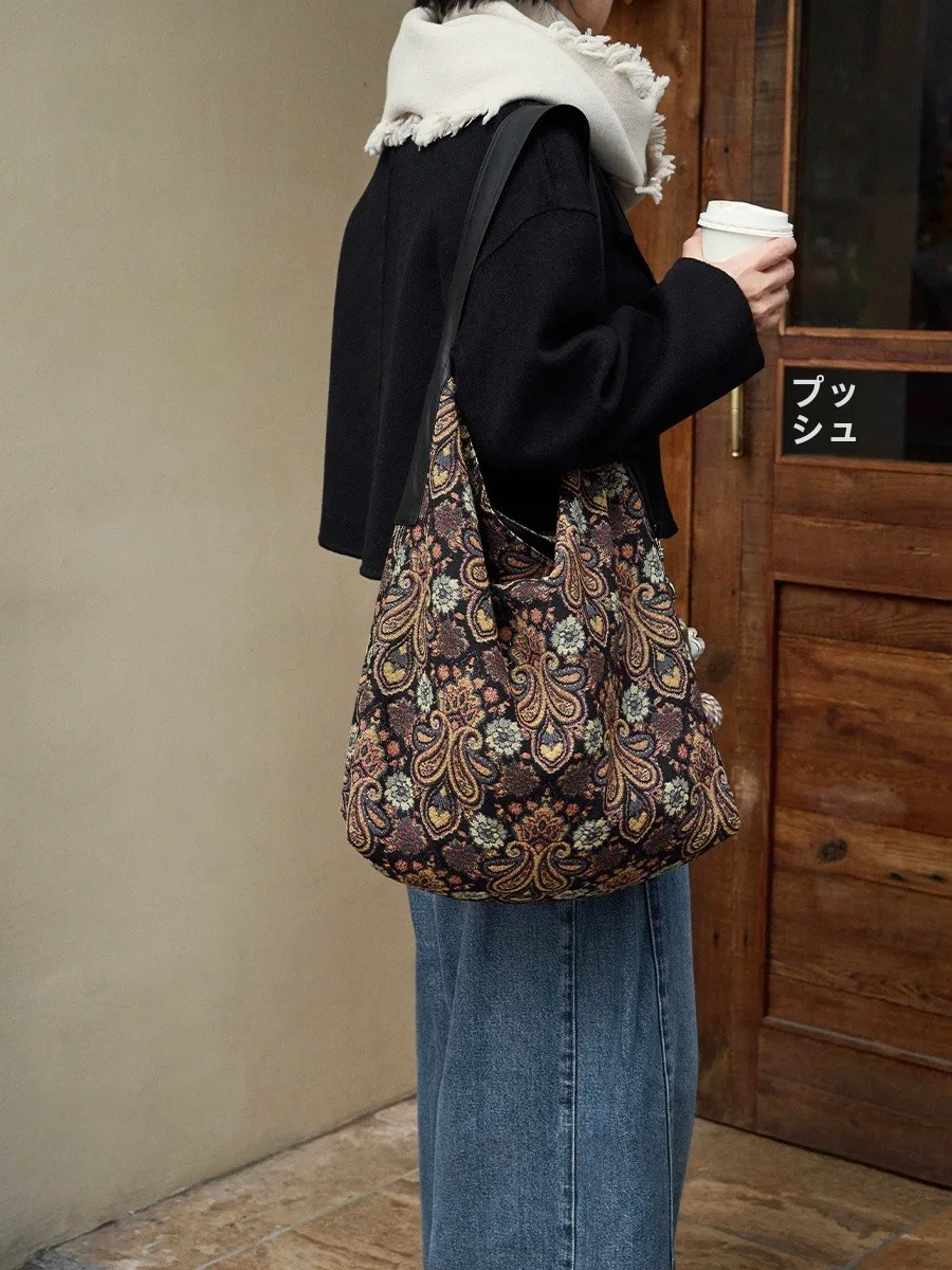 

Теплая сумка-кроссбоди с наполнителем, большая вместительная сумка для поездок на работу, роскошная сумка-тоут из мягкого хлопка, женская сумка в стиле ретро, художественная, элегантная.