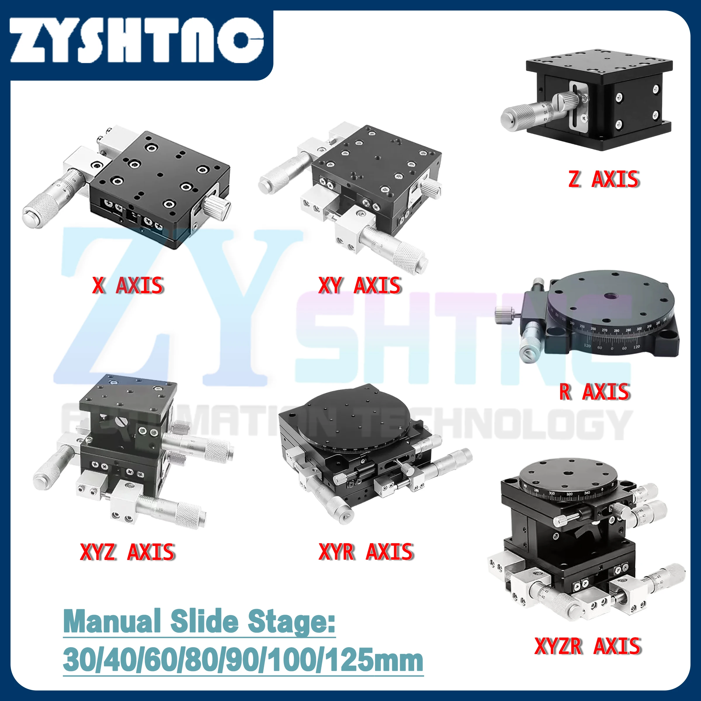 High Precision 1µm Micrometer Table Manual Sliding Table XYZR Axis 40/60/90/100/125mm for Optical Equipment,Biomedical Science