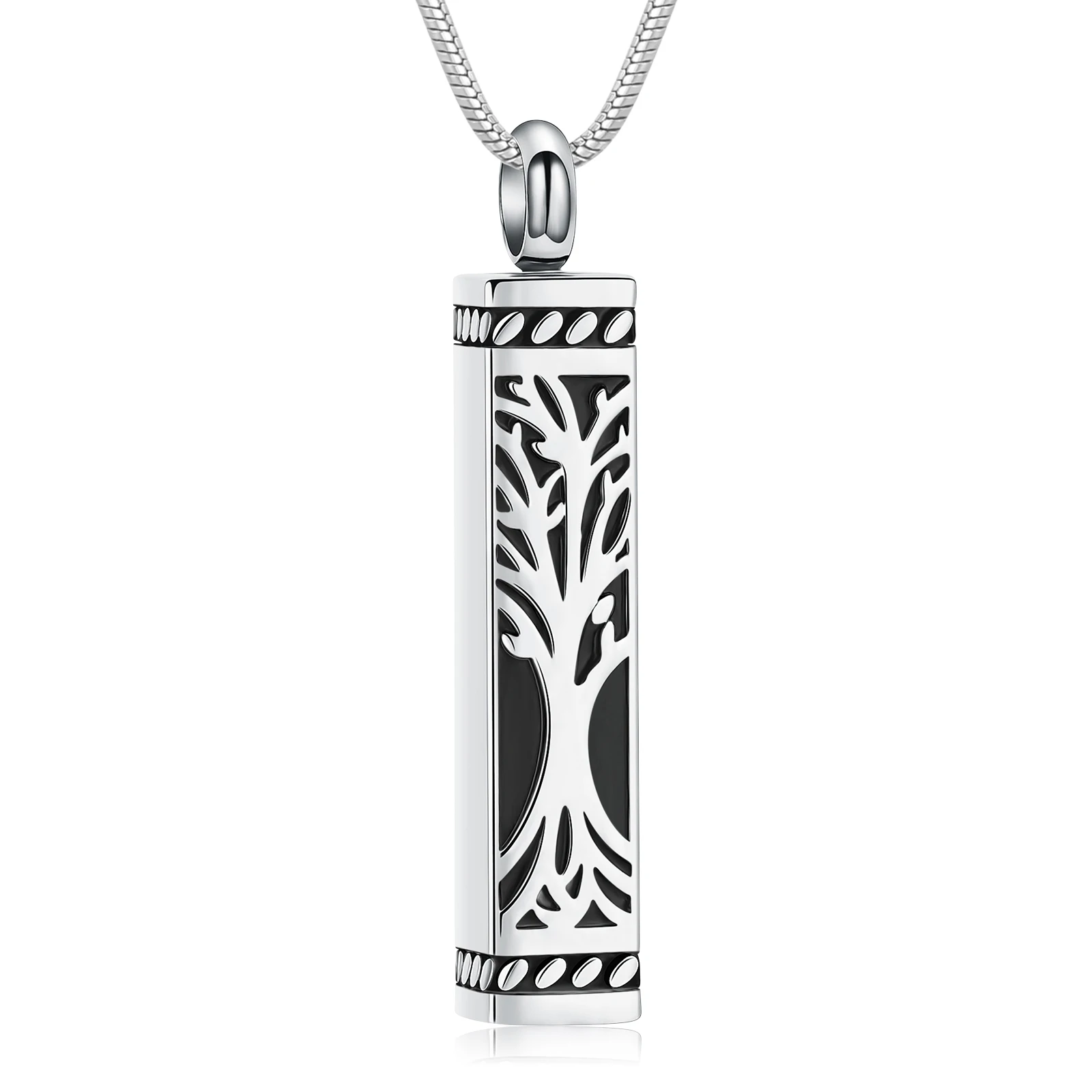 Tree of Life Cremation Jewelry Stainless Steel Bar Urn Necklaces for Ashes Memorial Pendant Locket Keepsake Necklace