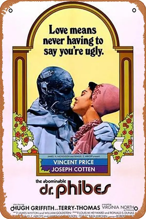 Metal Tin Sign   - The Abominable Dr. Phibes, Vincent Price, Virginia North, 1971 - Poster Metal Plaque Cafe, Bar, Home Wall Dec