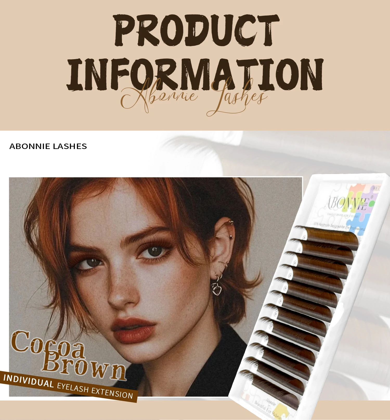 ABONNIE C CC D Curl Naturbraune Wimpernverlängerung Kaschmir Weiche klassische dunkelbraune Wimpernverlängerung – Detail 7
