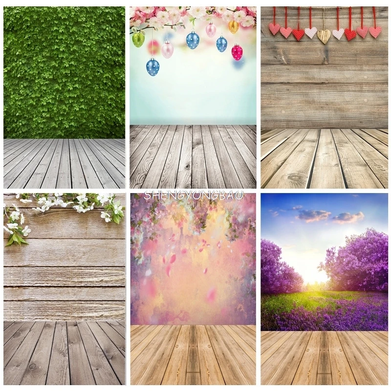 SHENGYONGBAO Digital Printed Photography Backdrops Wall And Wood Floor Flower Planks Landscape Photo Studio Background  MBD-02