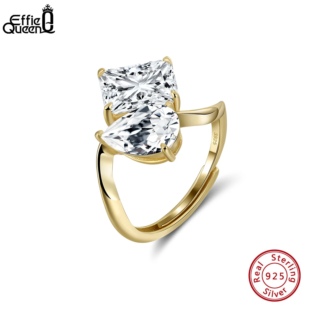 Effie Queen Trendy Claws Design 8A White Zircon Ring 925 Silver Minimalist Sparking Clear Zircon Open Ring Wedding Jewelry LZR42