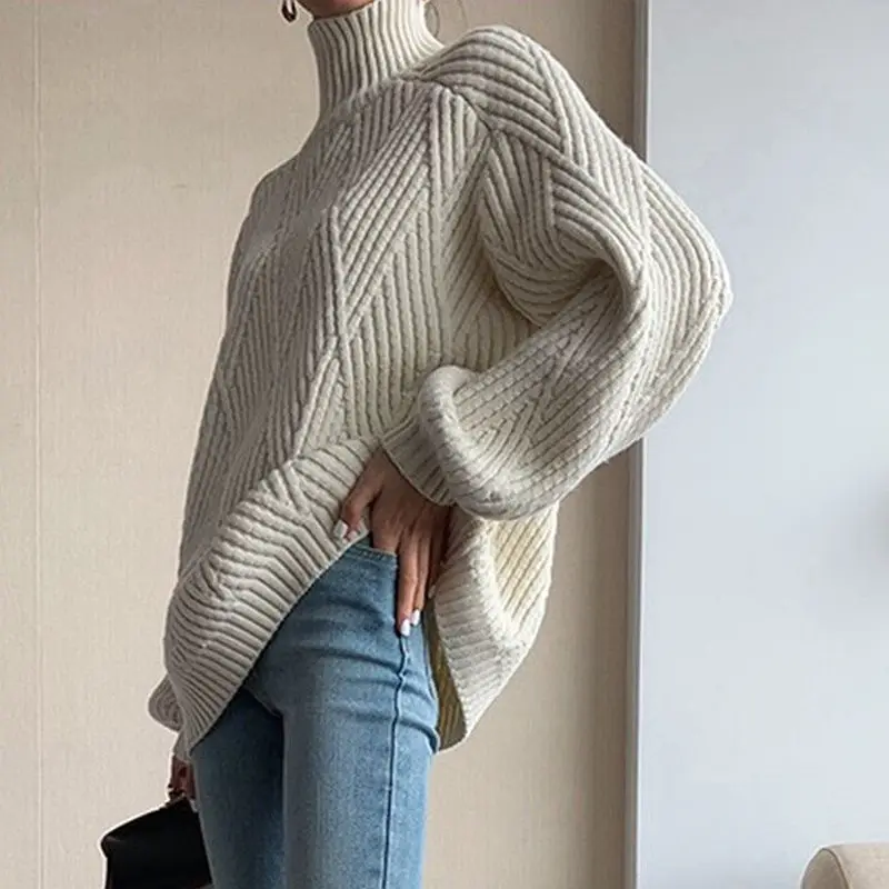 2023 Autumn Winter Turtleneck Sweater Women's New Thick Knitted Casual Loose Outerwear Streetwear Twist Sweater