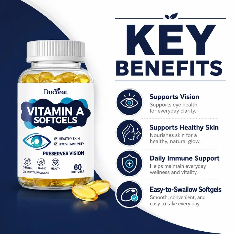 Vitamin A Softgels 60 Count with Vitamin D3 E Zinc Zeaxanthin Fish Oil, Daily Eye Skin & Immune Wellness Support for Adults
