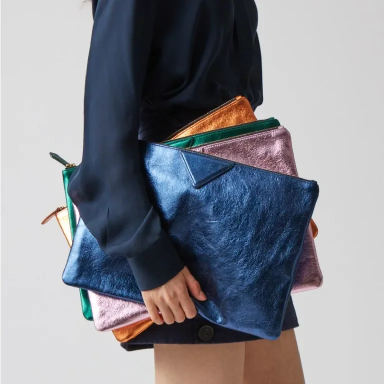 Women Day Clutch Bags Luxury Designer Lady Handbags 2026 New Female Envelope Bags PU Leather A4 Briefcase Bolsa Wallet Silver