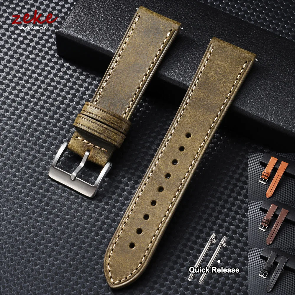 Retro-Uhrenarmband aus echtem Rindsleder, Business-Vollnarbenlederarmband, 18 mm, 20 mm, 22 mm, Schnellverschluss-Armbanduhrenarmbänder mit Dornschließe
