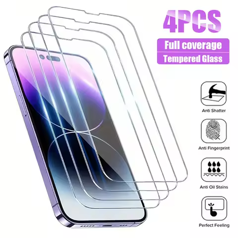 4PCS Full Tempered Glass For iPhone 13 14 15 16 Pro Max 13 Mini Screen Protector for iPhone 11 12 X Xr Xs 7 8 Plus Glass Film