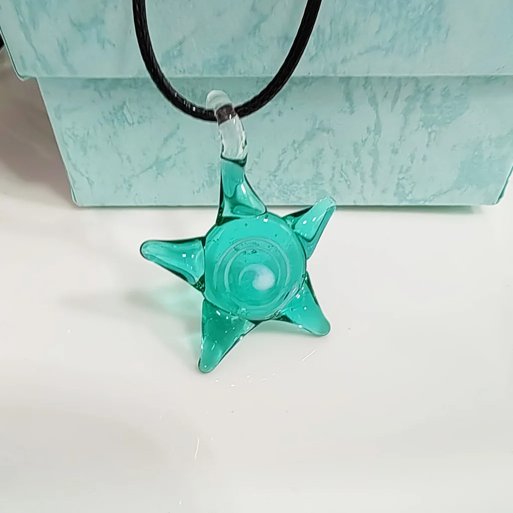 1PCS 30x30mm Murano Lampwork Glass Summer Beach Starfish Pendant Necklace For Women Gift Sands Blue Color Cheap Items Jewelry