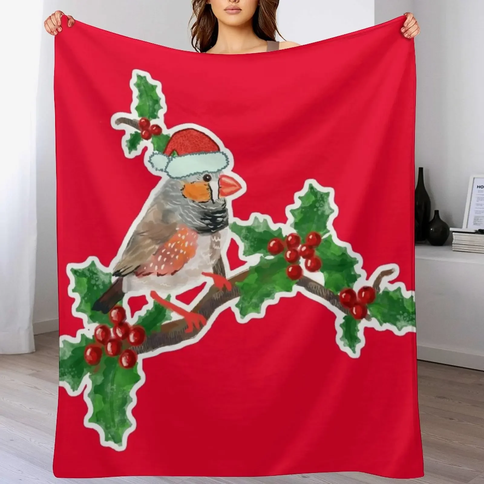 

Christmas zebra Finch bird 3 Throw Blanket sofa bed Single Picnic Personalized Gift Blankets