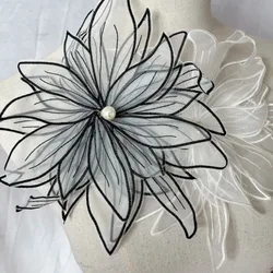 Embroidered Fabric Lace Ribbon Applique Handmade DIY Bead Lace Trim Wedding Dress Clothing Decorative Stickers Collar Accessory