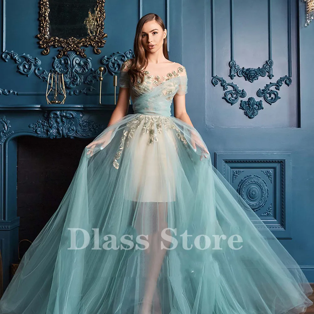 Tulle Borduren Bloemen Avondjurken Lange Luxe 2022 Applique Floor Lengte Homecoming Prom Party Gown Robes De Soiree 드레스