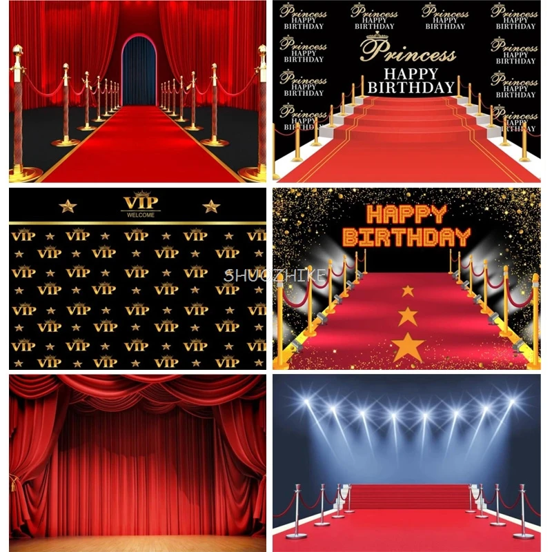 

Theater Stage Photography Backdrops Classic Velvet Red Curtains Background Business Evening Speech Birthday Party Photo Props