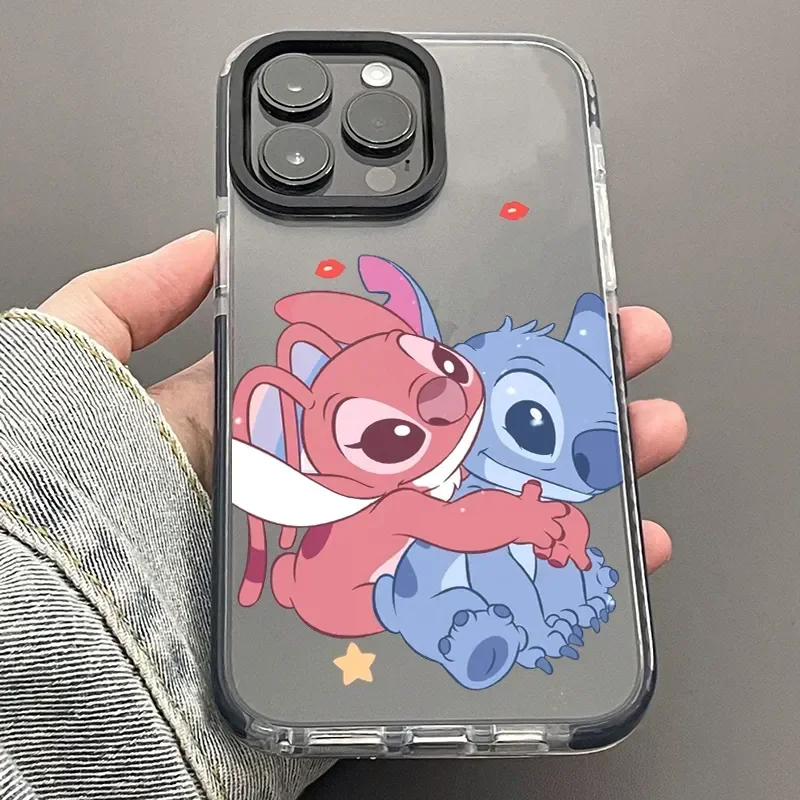 Stitch Angel Hug Lovely Cute Phone Case For iPhone 15 14 13 12 11 Pro Max 7 8 Plus XR XS Max MINI Anti Fall Kawaii Cover Cartoon