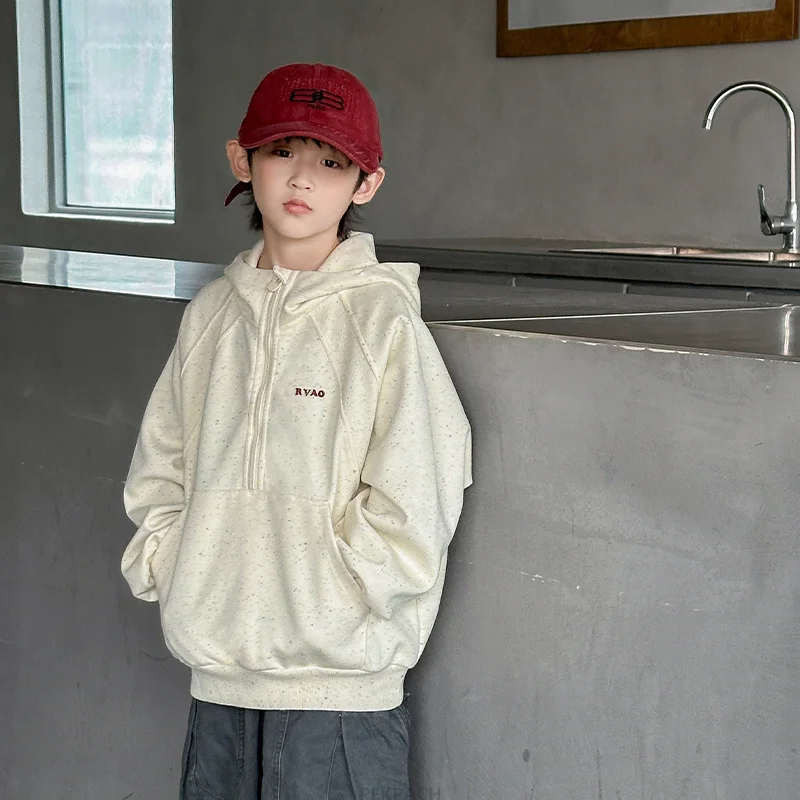 Casual Kids Khaki Sweatshirt For Boys New Spring Clothes Thicken Tee Tops Teenage Child Fashion Streetwear Outfit Sweatshirt