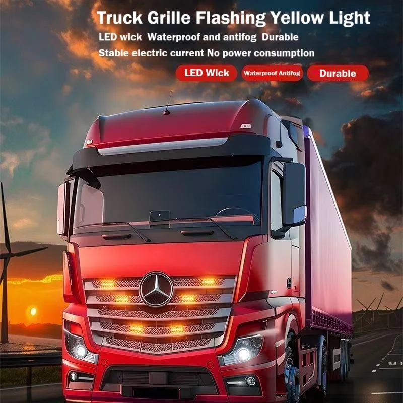 

Truck Grille Flashing Yellow Light 12Pieces LED Wick Waterproof and Antifog Durable Stable Electric Current No Power Consumption