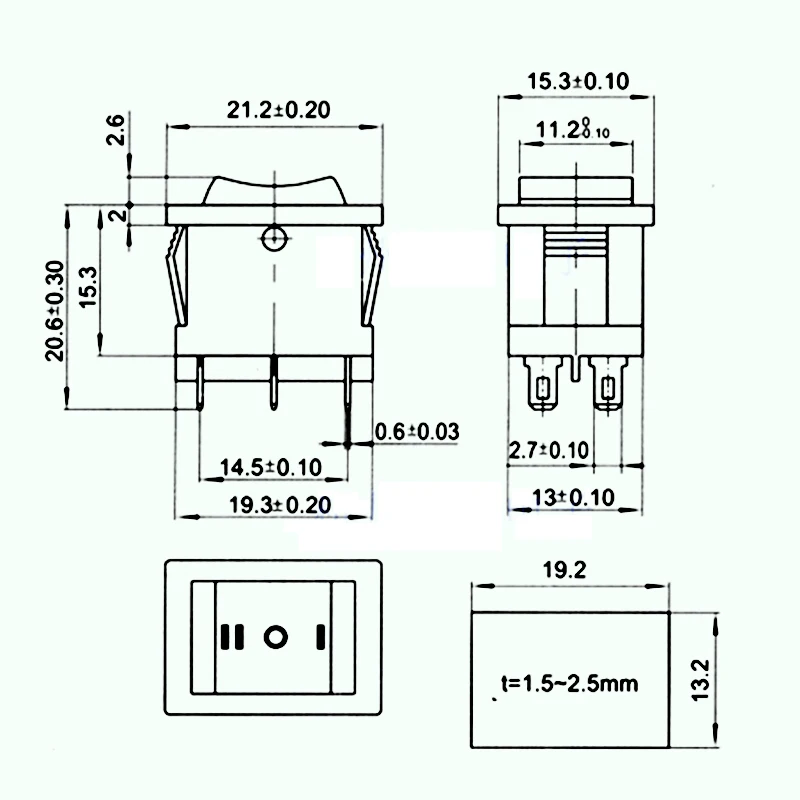 21mm x 15mm (foro 19mm x 13mm) interruttore rettangolare 6pin ON OFF ON interruttore altalena