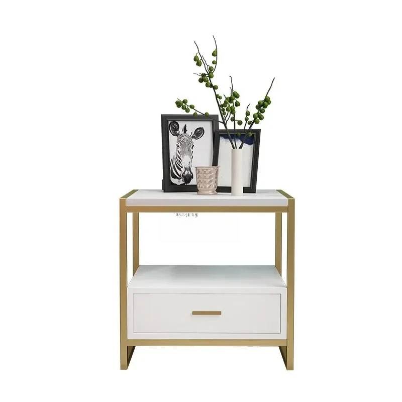 New Trend Metal Gold Wrought Iron with Drawer Nordic Simple Bedroom Furniture Luxury Shelf Modern Home Bedside Storage Cabinet