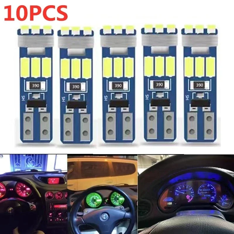 10pcs Super Bright LED Bulbs T5 W3W W1.2W 70 73 74 Auto Dashboard Gauge Lamps Car Warning Indicator Instrument Cluster Light