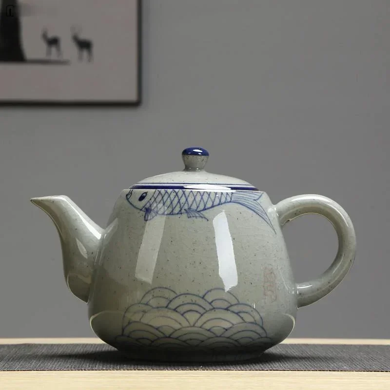 900ml Ceramic Large Teapot with Handle Vintage Handpainted Blueandwhite Porcelain Filter Tea Pot Restaurant Teaware