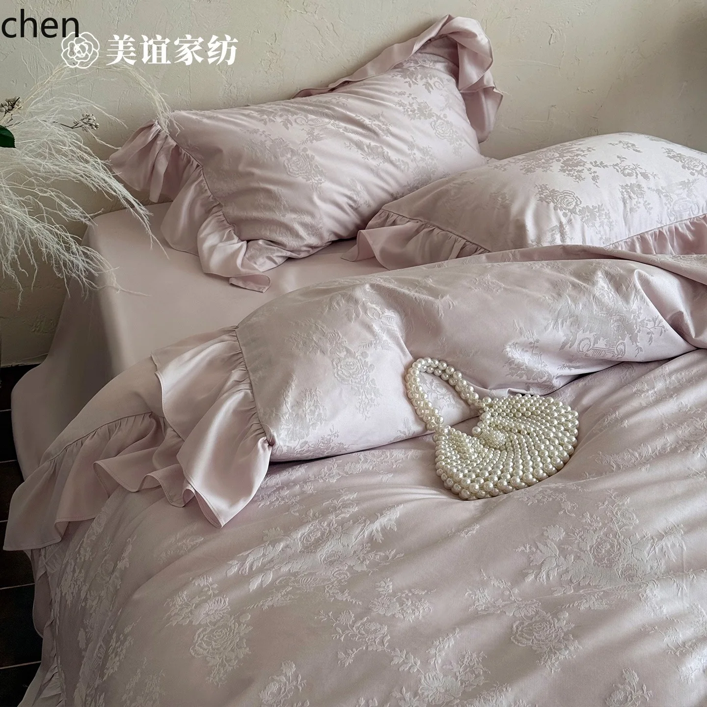 YFY  lotus leaf lace 100s pure cotton long-staple cotton  set girl heart thick woven jacquard quilt cover soft all year round