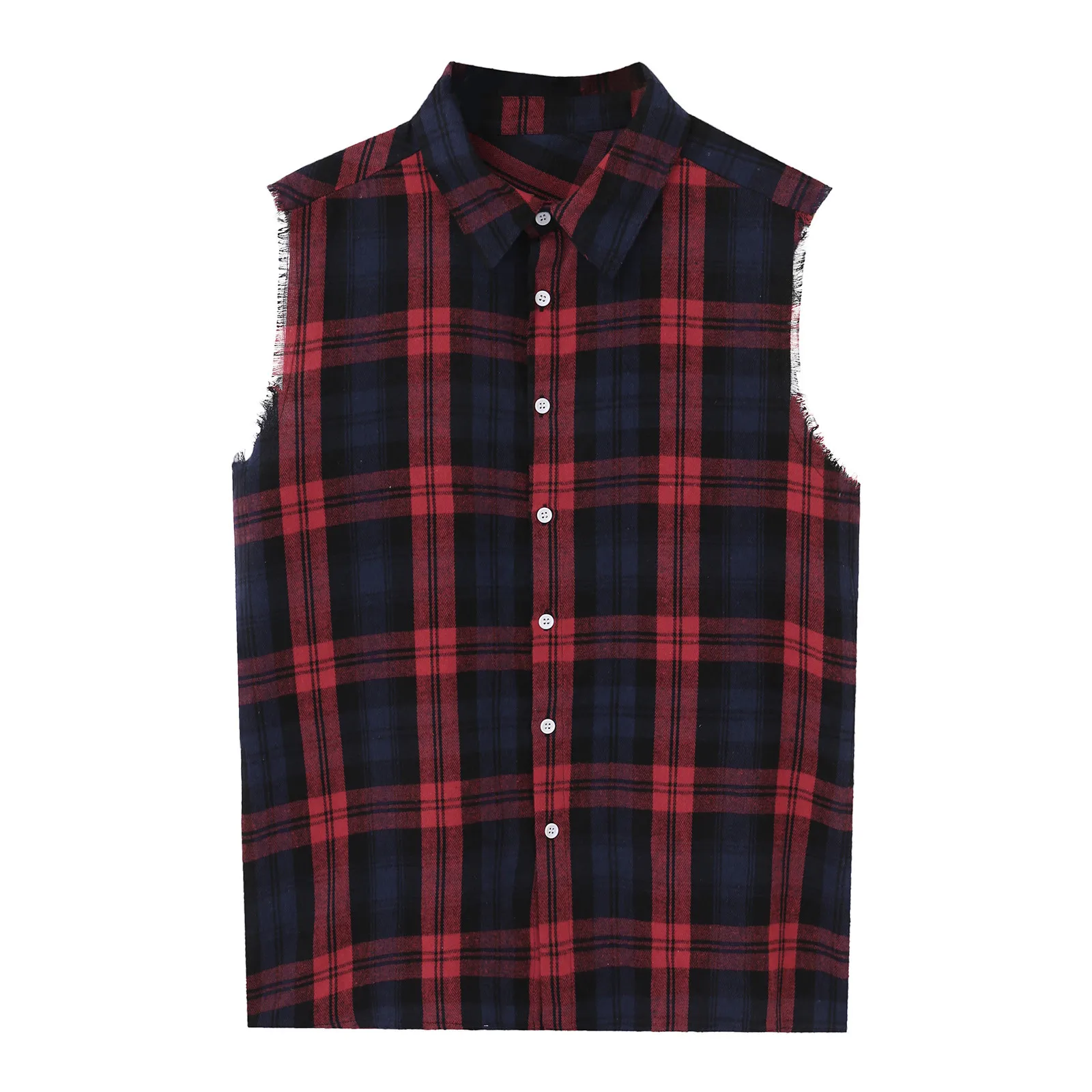 Mens Summer Vest Sleeveless Plaid Shirts Turn Down Collar Oversized Tops Vintage Streetwear Clothing Sports Loose Shirt Vests