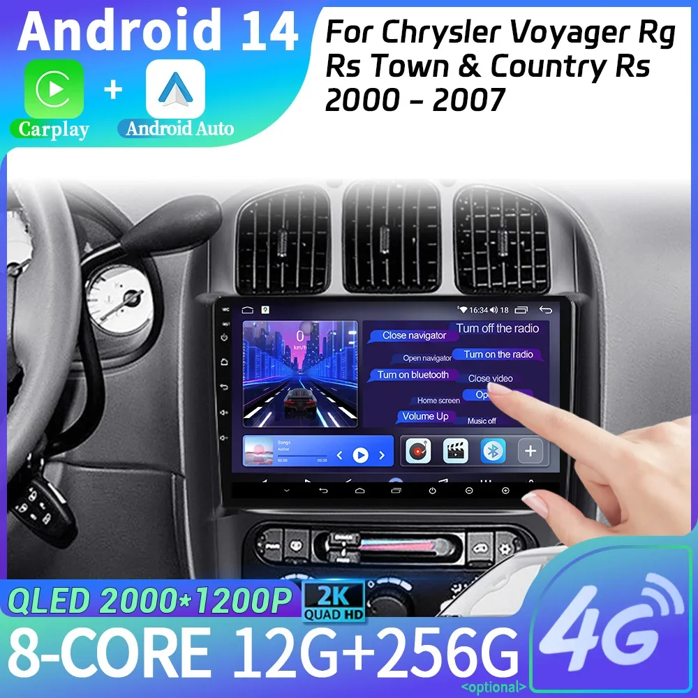 Car Radio Android 14 Wireless 4G GPS Bluetooth Carplay For Chrysler Voyager Rg Rs Town Country Rs 2000-2007 Touch Screen Stereo