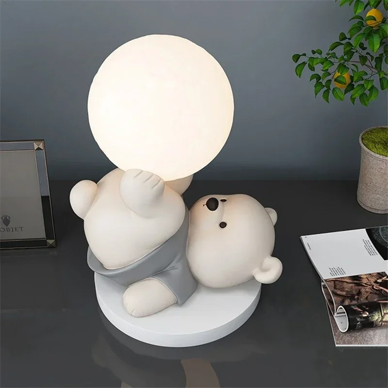 Imagem -04 - Bonito Resina Urso Lâmpadas de Mesa Decorações de Mesa Animal de Desenhos Animados Pequena Escultura Lâmpada de Mesa Luz de Estilo Nórdico Decoração de Casa Presente