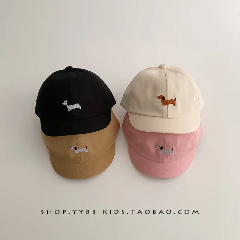 Cute Short Brim Baby Duck Tongue Cap Cartoon Dog Embroidery Infant Boy Girl Baseball Cap Casual Adjustable Toddler Sun Hat