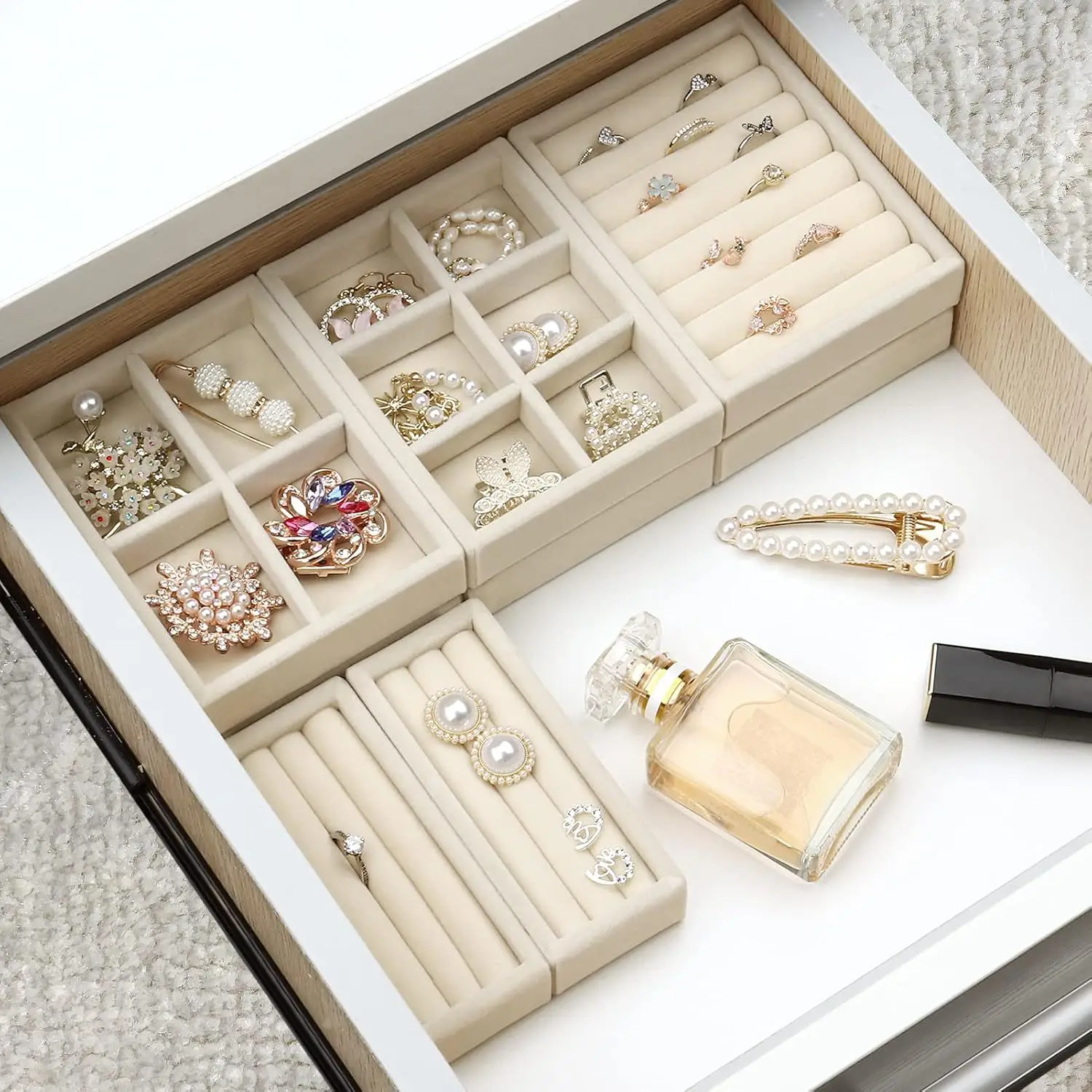 Jewelry Display Tray Small Size Grey Multi-layer Earring Ring Holder Compact Countertop Organizer for Bracelets Necklaces
