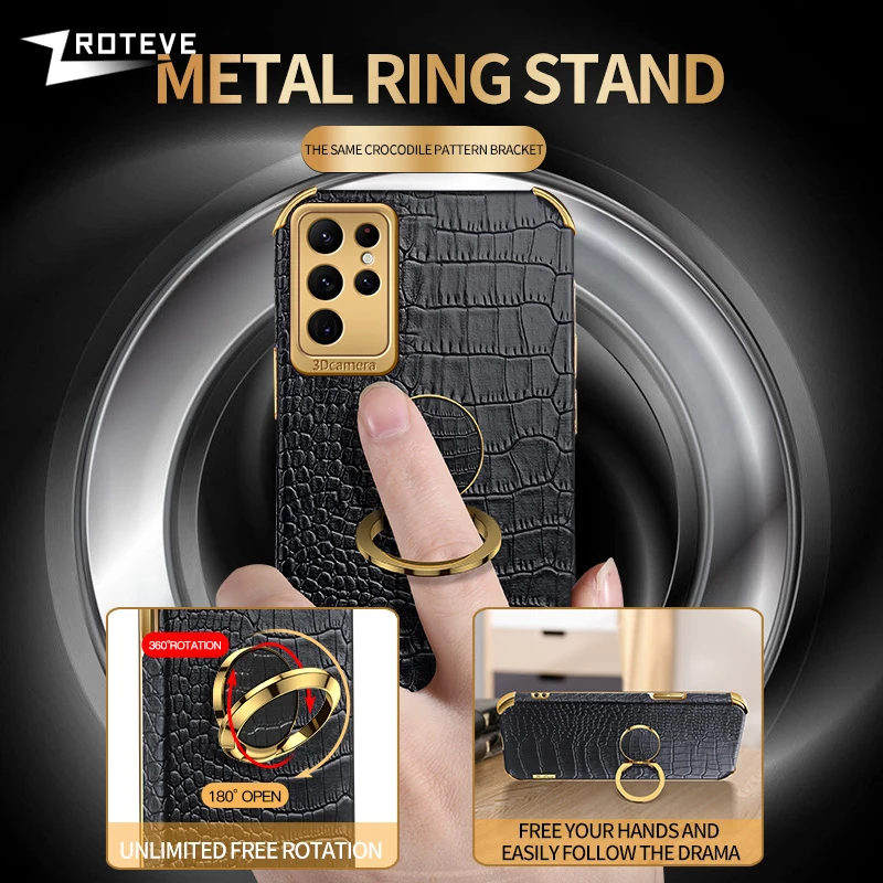 S25 Ultra Case ZROTEVE Crocodile Leather Plating Silicone Soft Cover For Samsung Galaxy S25 Edge S24 S23 S22 S21 FE Phone Cases