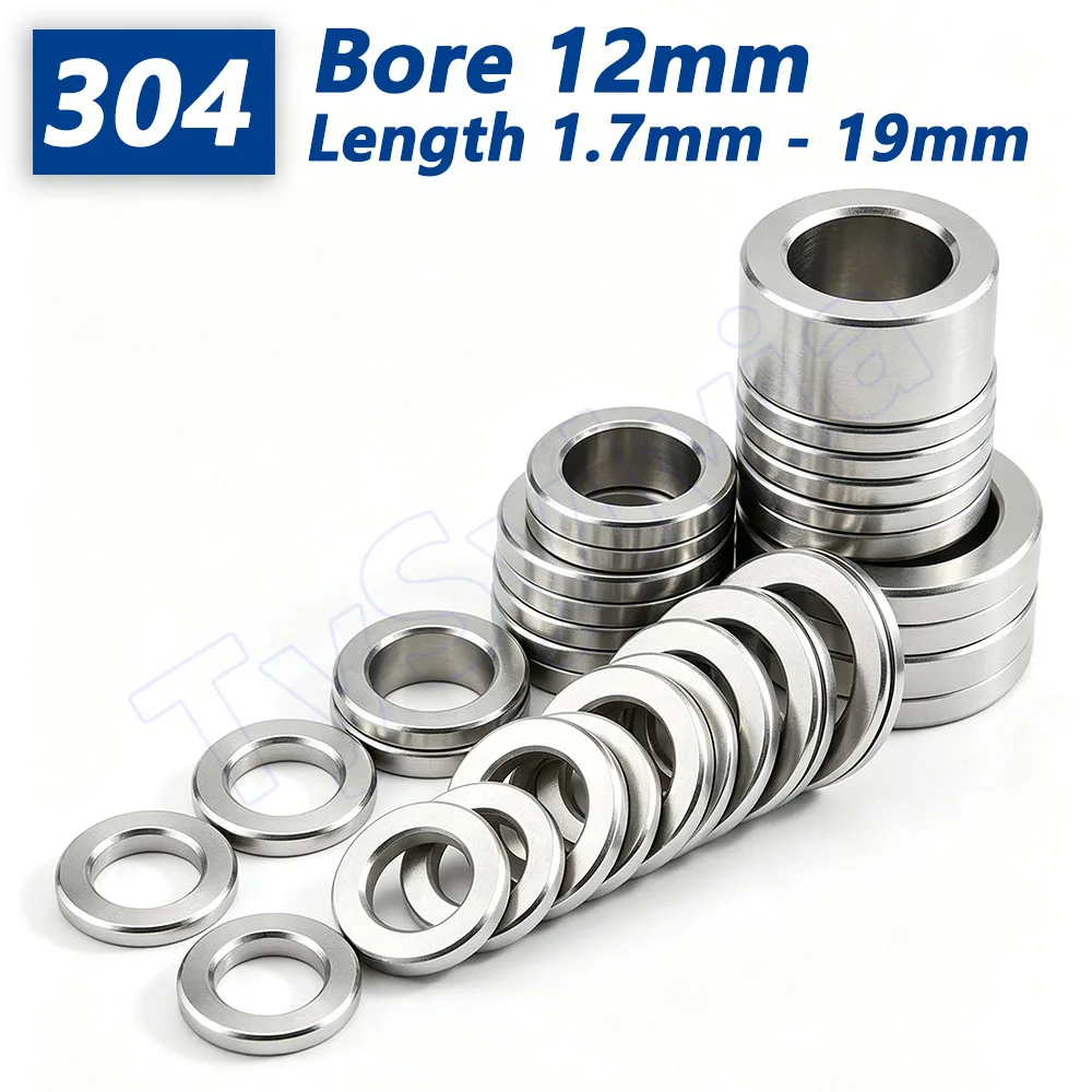 304 Stainless Steel M12 Hollow Standoff Spacer, Unthreaded Isolation Bushings 1.7-19mm Thin Height for PCB Mounting