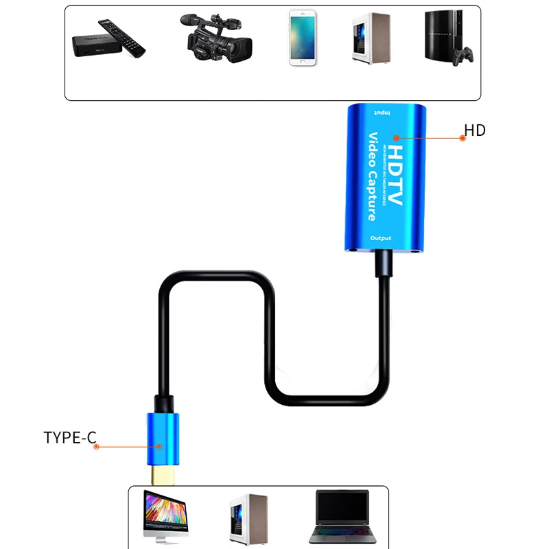 USB نوع C 3.1 إلى HDMI-متوافق فيديو بطاقة التقاط الصوت والفيديو 4K 1080P USB-C HD فيديو المنتزع للكمبيوتر لعبة كاميرا تسجيل البث المباشر