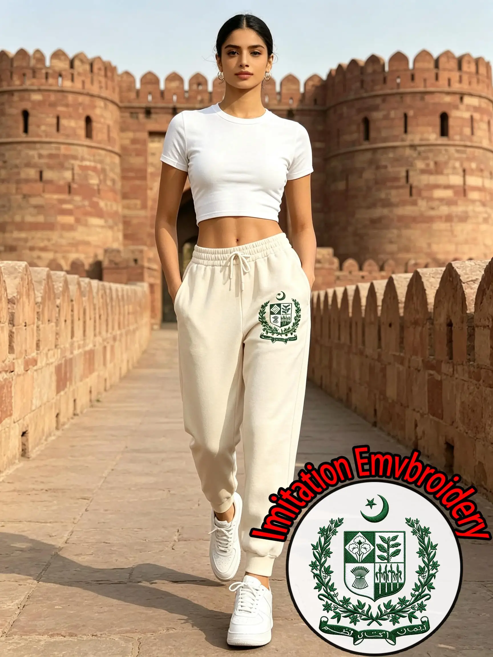 Pakistan Imitation Embroidery Print Jogging Pants Women Autumn Fleece Sweatpants Multicolor Trousers Y2K Hip Hop Clothing