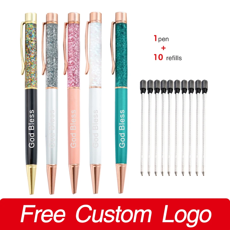 3Pen + 30Refills Gold Foil Metal Ballpoint Pen Personalized Birthday Gift Customized LOGO Engraved Name School Office Supplies