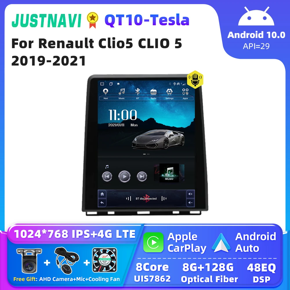 

JUSTNAVI QT10 9.7 Inch Tesla Style Stereo For Renault Clio5 CLIO 5 2019 - 2021 Car Radio Multimedia Navigation Carplay Autoradio