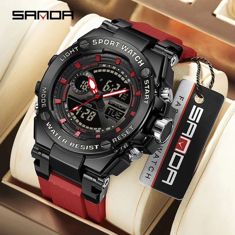 SANDA Top Brand Men Junior High School Student Silicon Military Sports Cool Fashion Multifunctional Electronic Quartz Watch Mens