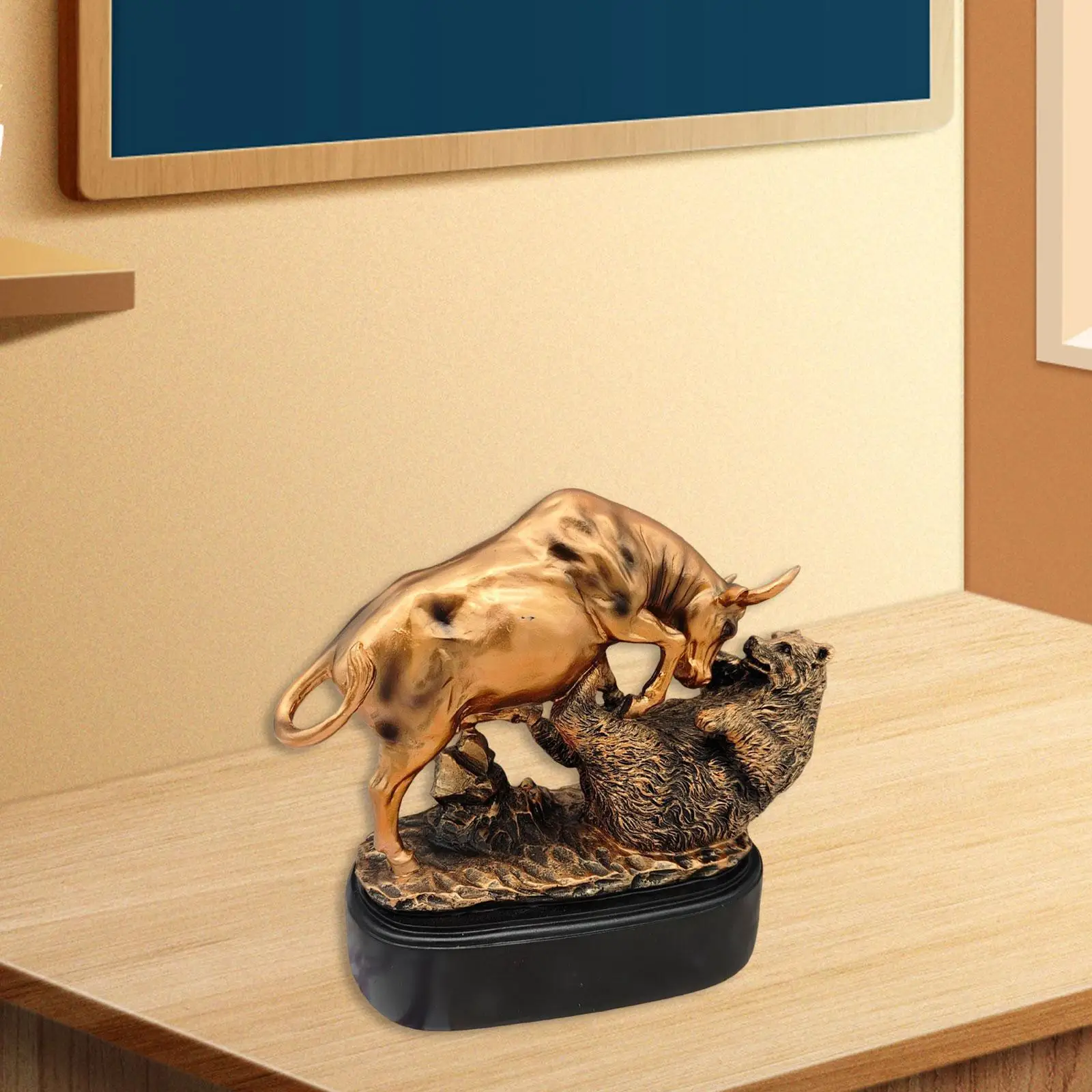 Creative Resin Bull Bear Fight Sculpture Desktop Collectible Figurine for Office Financial Gift Home Decoration