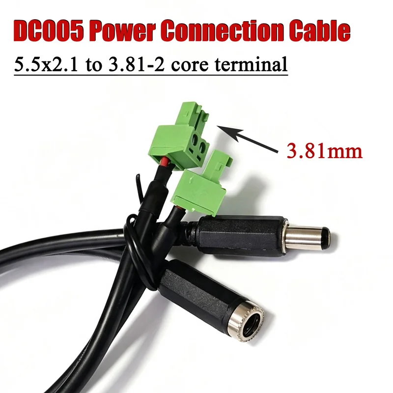 DC5521 Male Female to 3.81mm 2 Core Green Terminal Adapter DC Power Plug Adapter Cable Monitoring DC 5.5x2.1mm to 2-pin Terminal