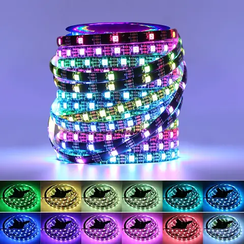 5V WS2812B Pixel RGB Led Strip Light Individually Addressable IC IP30 IP65 IP67 Magic Horse Race Running Tape Lamp Black PCB