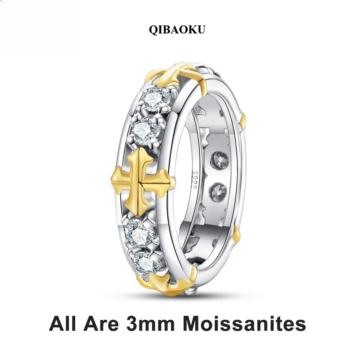 FCGJHW 3mm D Color Moissanite Cross Eternity Rings S925 Sterling Silver Color Separation Wedding Band Ring Jewelry 2026