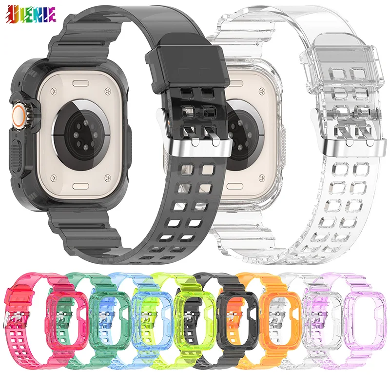 

UIENIE Clear Watchband For Apple Watch 8 Ultra 49MM Bands With Protective Bumper Case Soft Silicone Sport Strap For Men Women