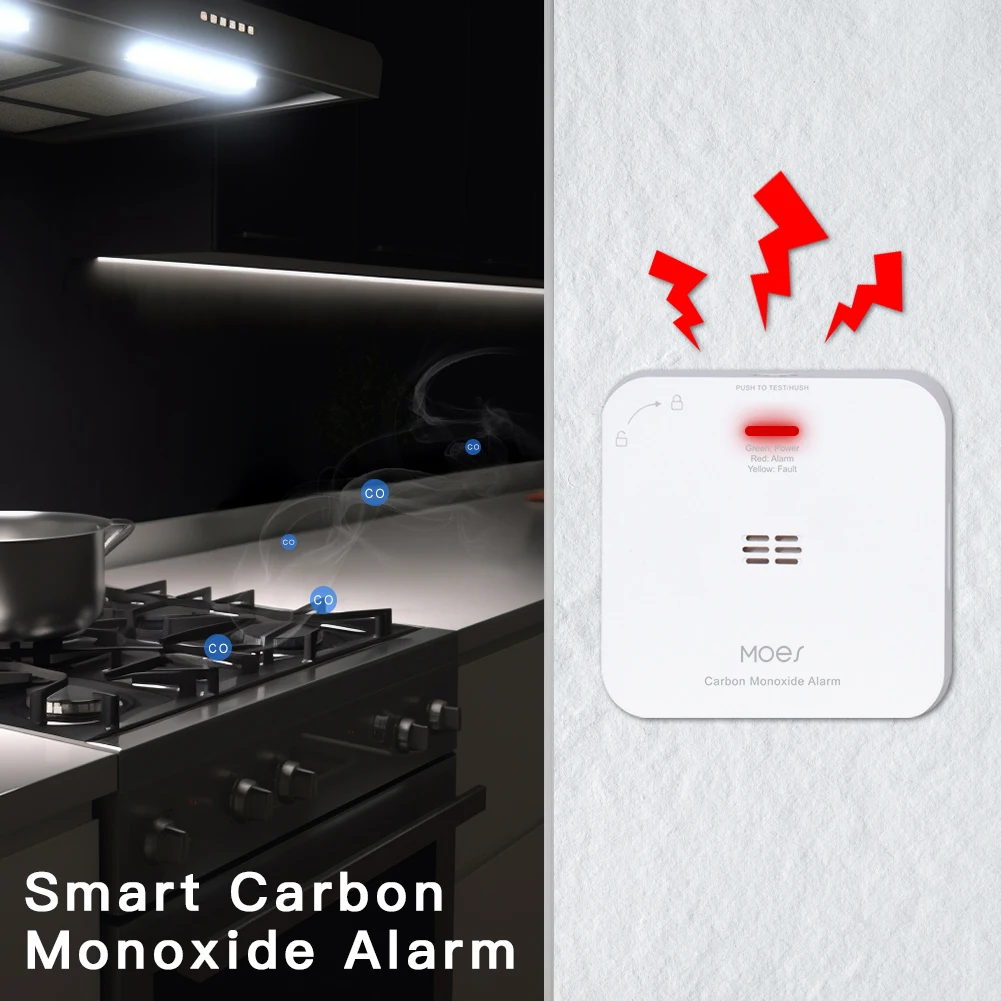 Tuya ZigBee Digital Gas Smoke Alarm CO Carbon Monoxide Detector Smoke CO Safe Sensor Alarm Detector Home Security Protection