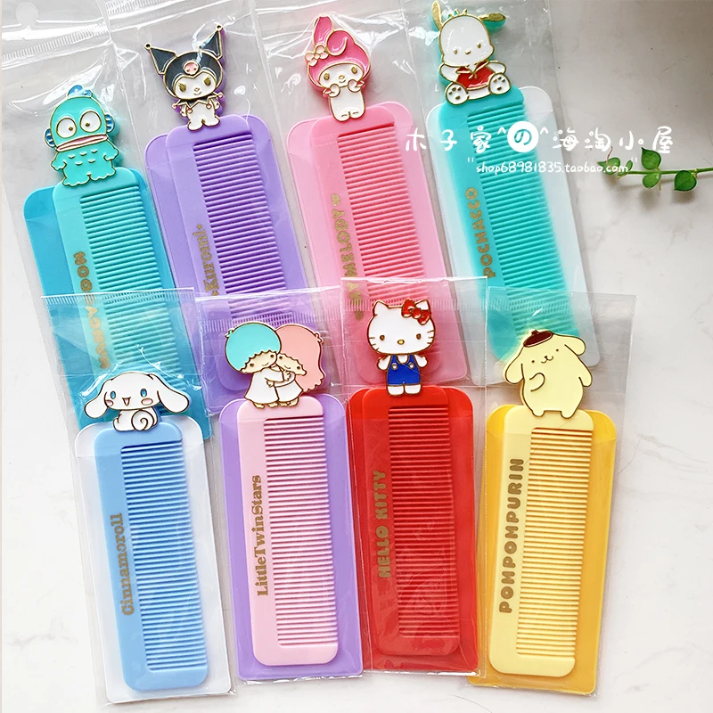 Japan Sanrio Character Modeling Comb Cartoon Melody Kuromi Cinnamoroll Travel Compact Portable Cartoon Flat Comb with Sleeve Toy